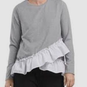 Robert Louis NWT Gray and White Ruffle Top, Size XL